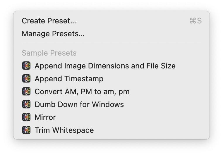 Preset menu